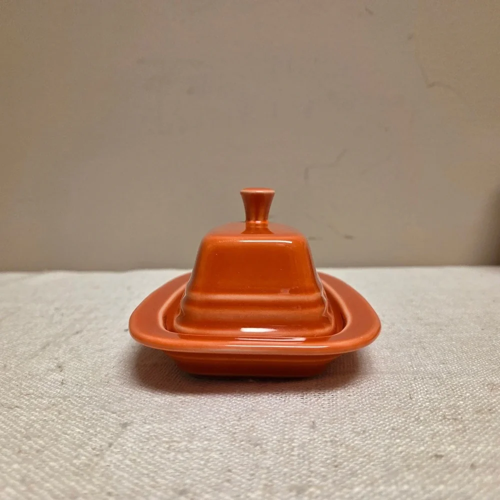 Fiesta Extra Large Covered Butter Dish Poppy Orange Ceramic USA Made